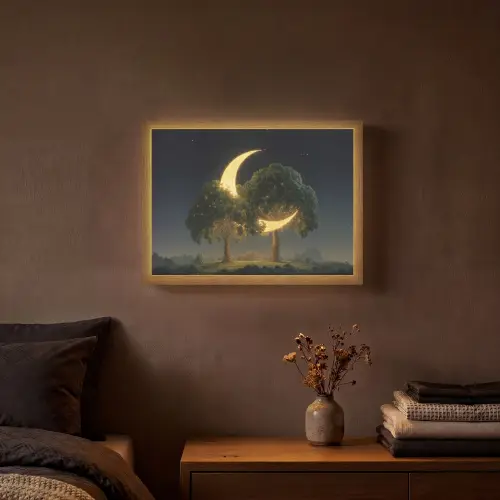 Maan - Bomen - Rust Light Box met batterij (Wandlamp) middel -sfeer4