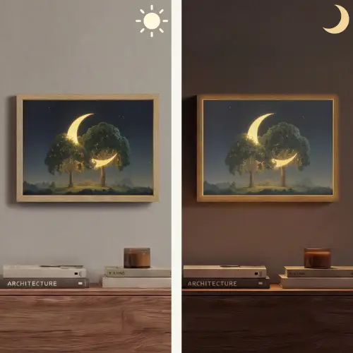 Maan - Bomen - Rust Light Box met batterij (Wandlamp) middel -sfeer3