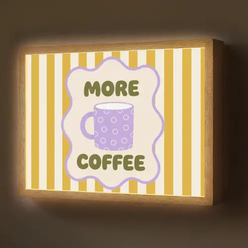 More coffee - Geel - Paars - Strepen - Mok Light Box met batterij (Wandlamp) middel -z3d_website