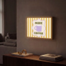 More coffee - Geel - Paars - Strepen - Mok Light Box met batterij (Wandlamp) middel -sfeer1
