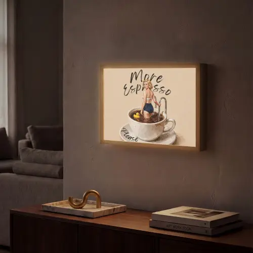 More espresso - Koffie - Eend Light Box met batterij (Wandlamp) middel -sfeer1