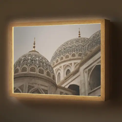 Mozaïekkoepels - Gouden spitsen - Islamitisch Light Box met batterij (Wandlamp) middel -z3d_website