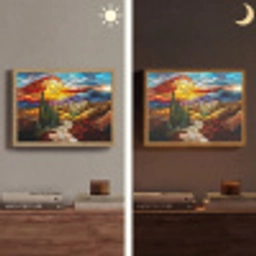 Mozaïek - Zon - Landschap - Dorp Light Box met batterij (Wandlamp) middel -sfeer3