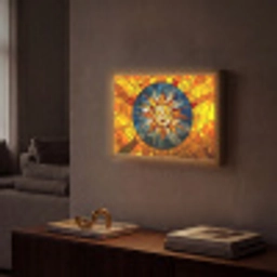 Mozaïek - Zon - Geel - Cirkel Light Box met batterij (Wandlamp) middel -sfeer1