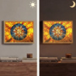 Mozaïek - Zon - Geel - Cirkel Light Box met batterij (Wandlamp) middel -sfeer3