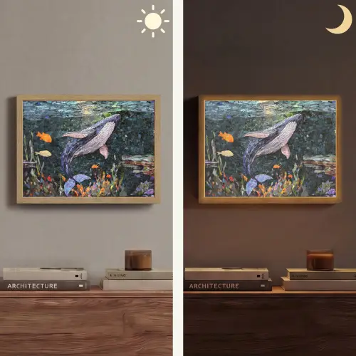 Mozaïek - Walvis - Koraal - Water Light Box met batterij (Wandlamp) middel -sfeer3