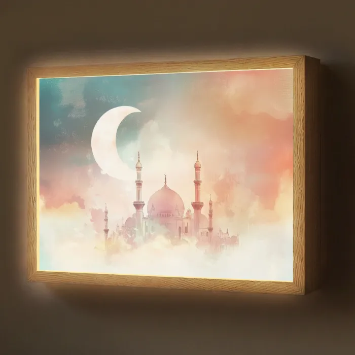 Moskee - Kleurrijke wolken - Arabisch - Ramadan - Islamitische Light Box met batterij (Wandlamp) middel -z3d_website