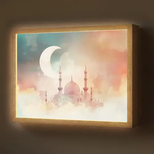 Moskee - Kleurrijke wolken - Arabisch - Ramadan - Islamitische Light Box met batterij (Wandlamp) middel -z3d_website