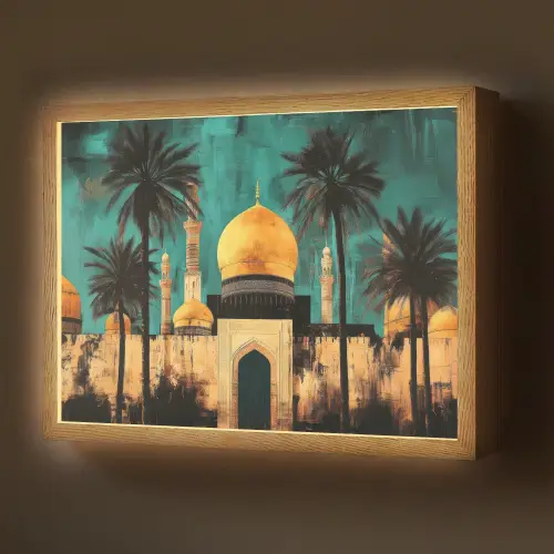 Moskee - Goud - Arabisch - Islamitische Light Box met batterij (Wandlamp) middel -z3d_website