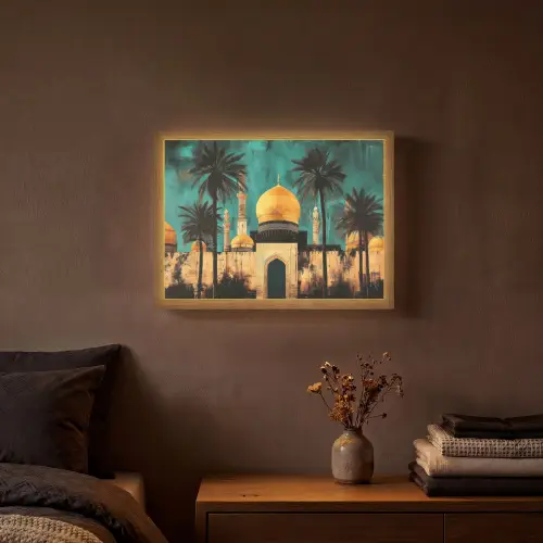 Moskee - Goud - Arabisch - Islamitische Light Box met batterij (Wandlamp) middel -sfeer4