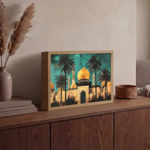 Moskee - Goud - Arabisch - Islamitische Light Box met batterij (Wandlamp) middel -sfeer2