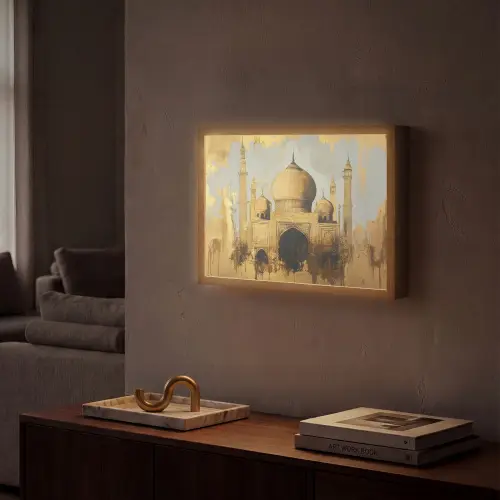 Moskee - Goud - Arabisch - Ramadan - Islamitische Light Box met batterij (Wandlamp) middel -sfeer1