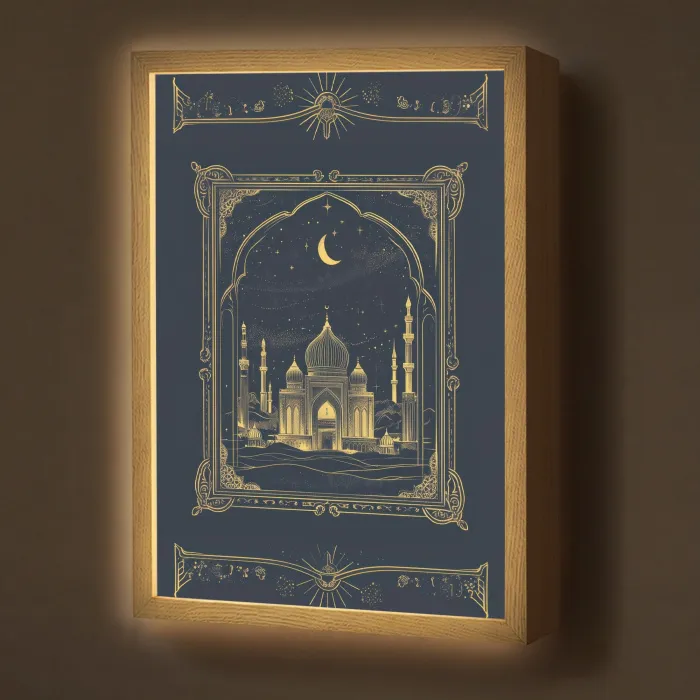 Moskee - Islam - Goud - Ramadan - Islamitische Light Box met batterij (Wandlamp) middel -z3d_website