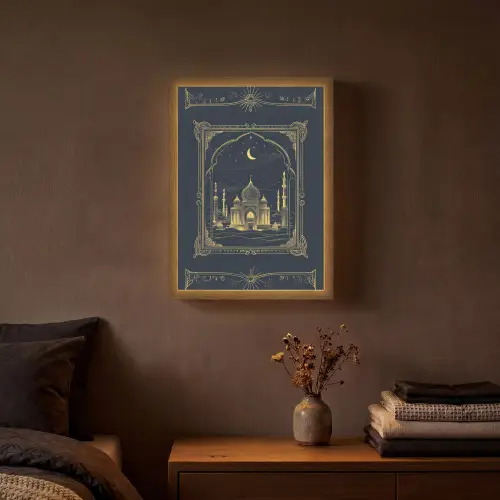 Moskee - Islam - Goud - Ramadan - Islamitische Light Box met batterij (Wandlamp) middel -sfeer4