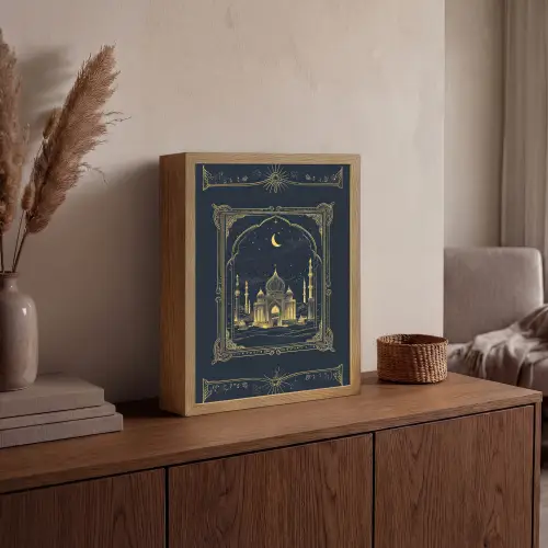 Moskee - Islam - Goud - Ramadan - Islamitische Light Box met batterij (Wandlamp) middel -sfeer2
