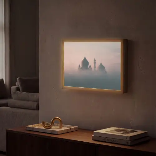 Moskee - Minaretten - mist - Islamitisch Light Box met batterij (Wandlamp) middel -sfeer1
