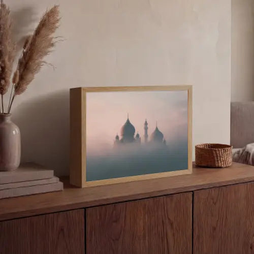 Moskee - Minaretten - mist - Islamitisch Light Box met batterij (Wandlamp) middel -sfeer2