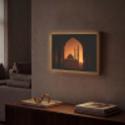 Moskee - Oranje lucht - Islamitisch Light Box met batterij (Wandlamp) middel -sfeer1