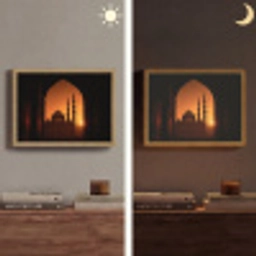 Moskee - Oranje lucht - Islamitisch Light Box met batterij (Wandlamp) middel -sfeer3