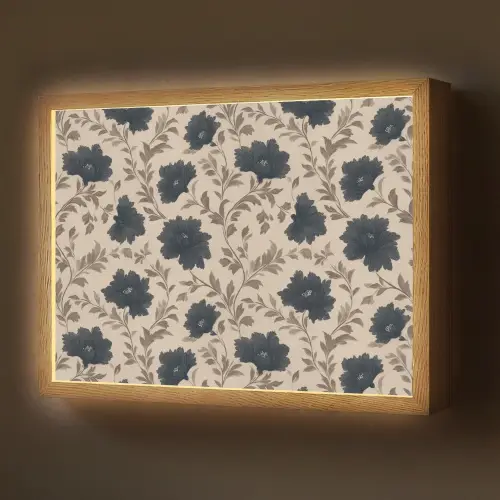 Motief - Bloemen - Zwart - Beige Light Box met batterij (Wandlamp) middel 907 -z3d_website