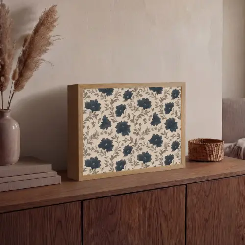 Motief - Bloemen - Zwart - Beige Light Box met batterij (Wandlamp) middel 907 -sfeer2