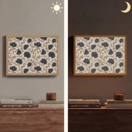 Motief - Bloemen - Zwart - Beige Light Box met batterij (Wandlamp) middel 907 -sfeer3