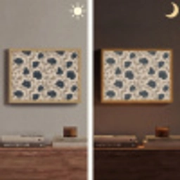 Motief - Bloemen - Zwart - Beige Light Box met batterij (Wandlamp) middel 907 -sfeer3