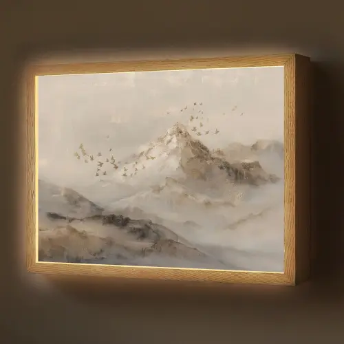 Berglandschap - Mist - Penseelstreken Light Box met batterij (Wandlamp) middel -z3d_website