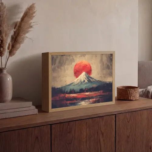 Bergtop - Sneeuw - Zon Light Box met batterij (Wandlamp) middel -sfeer2