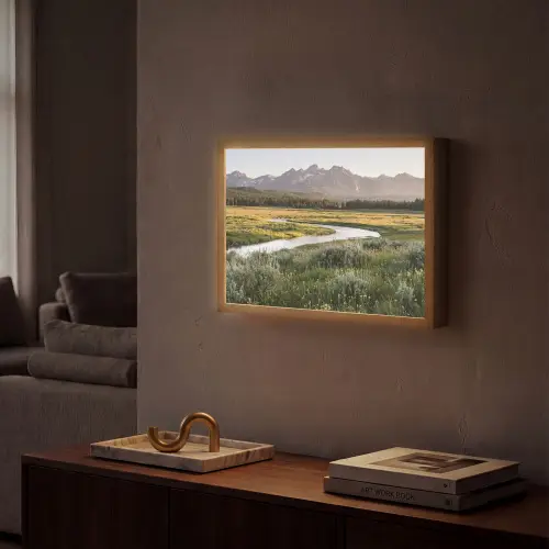 Berglandschap - Rivier - Bos Light Box met batterij (Wandlamp) middel -sfeer1