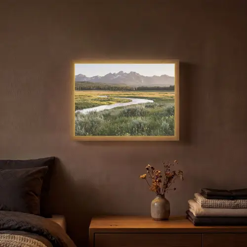 Berglandschap - Rivier - Bos Light Box met batterij (Wandlamp) middel -sfeer4