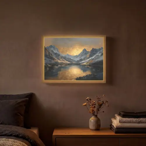 Berglandschap met Gouden Zonsondergang Light Box met batterij (Wandlamp) middel -sfeer4