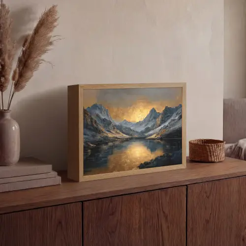 Berglandschap met Gouden Zonsondergang Light Box met batterij (Wandlamp) middel -sfeer2