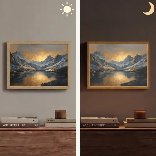 Berglandschap met Gouden Zonsondergang Light Box met batterij (Wandlamp) middel -sfeer3