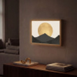 Bergsilhouetten - Gouden cirkel - Beige Light Box met batterij (Wandlamp) middel -sfeer1