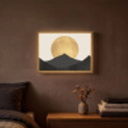 Bergsilhouetten - Gouden cirkel - Beige Light Box met batterij (Wandlamp) middel -sfeer4