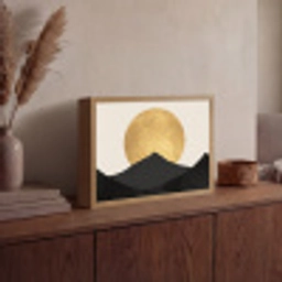Bergsilhouetten - Gouden cirkel - Beige Light Box met batterij (Wandlamp) middel -sfeer2