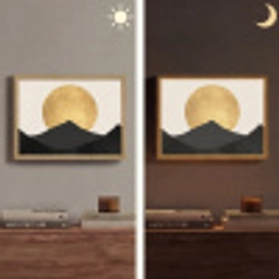 Bergsilhouetten - Gouden cirkel - Beige Light Box met batterij (Wandlamp) middel -sfeer3