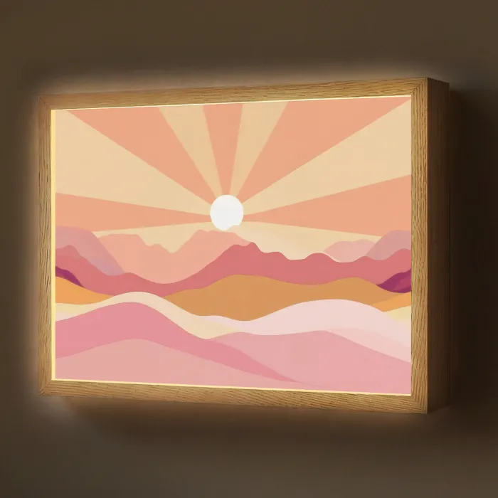Bergen - Abstract - Zonnestralen - Roze Light Box met batterij (Wandlamp) middel -z3d_website