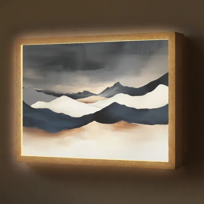 Bergen - Donkerblauw - Landschap Light Box met batterij (Wandlamp) middel -z3d_website