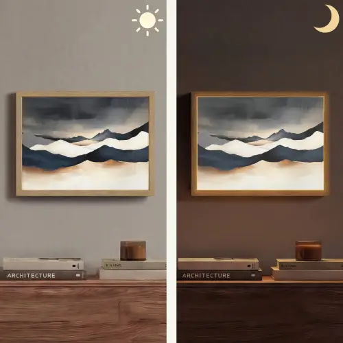 Bergen - Donkerblauw - Landschap Light Box met batterij (Wandlamp) middel -sfeer3