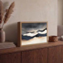 Bergen - Donkerblauw - Landschap Light Box met batterij (Wandlamp) middel -sfeer2
