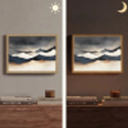 Bergen - Donkerblauw - Landschap Light Box met batterij (Wandlamp) middel -sfeer3
