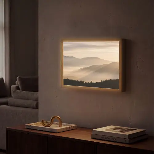 Bergen - Mist - Zonnestralen Light Box met batterij (Wandlamp) middel -sfeer1