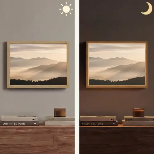 Bergen - Mist - Zonnestralen Light Box met batterij (Wandlamp) middel -sfeer3