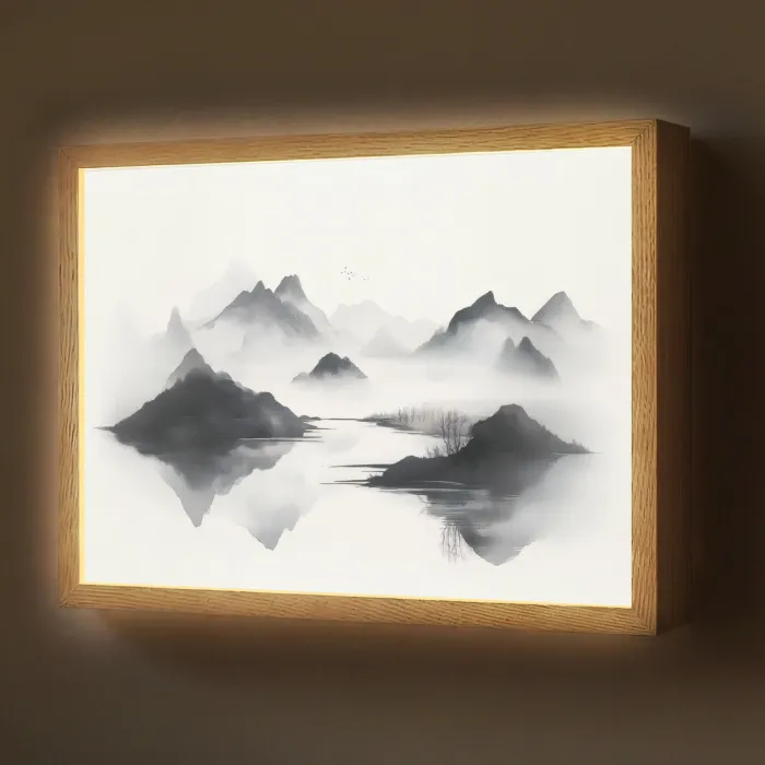 Bergen - Mistig - Water - Wit Light Box met batterij (Wandlamp) middel -z3d_website