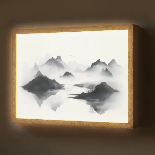 Bergen - Mistig - Water - Wit Light Box met batterij (Wandlamp) middel -z3d_website