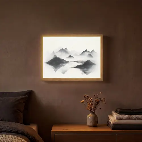Bergen - Mistig - Water - Wit Light Box met batterij (Wandlamp) middel -sfeer4