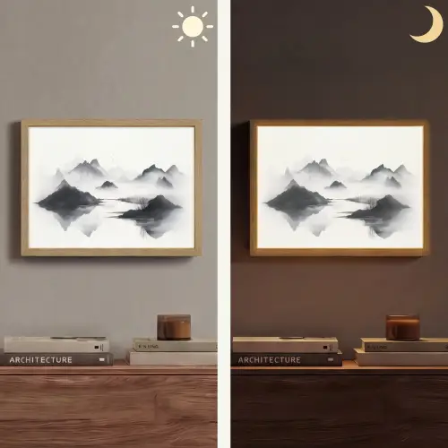Bergen - Mistig - Water - Wit Light Box met batterij (Wandlamp) middel -sfeer3