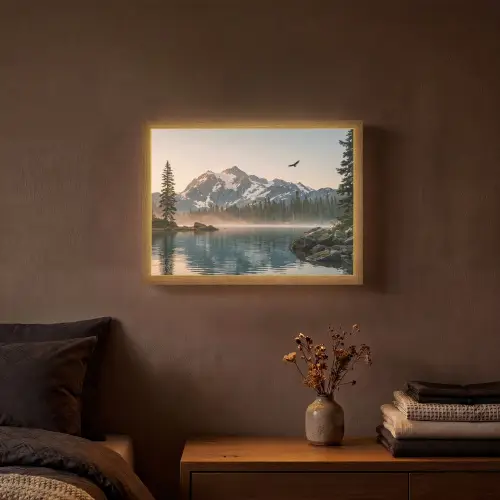 Bergen - Water - Bomen Light Box met batterij (Wandlamp) middel -sfeer4